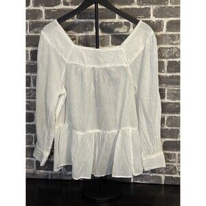 American Eagle White Sheer Cotton Blouse Women’s Medium Button Sleeve Feminine